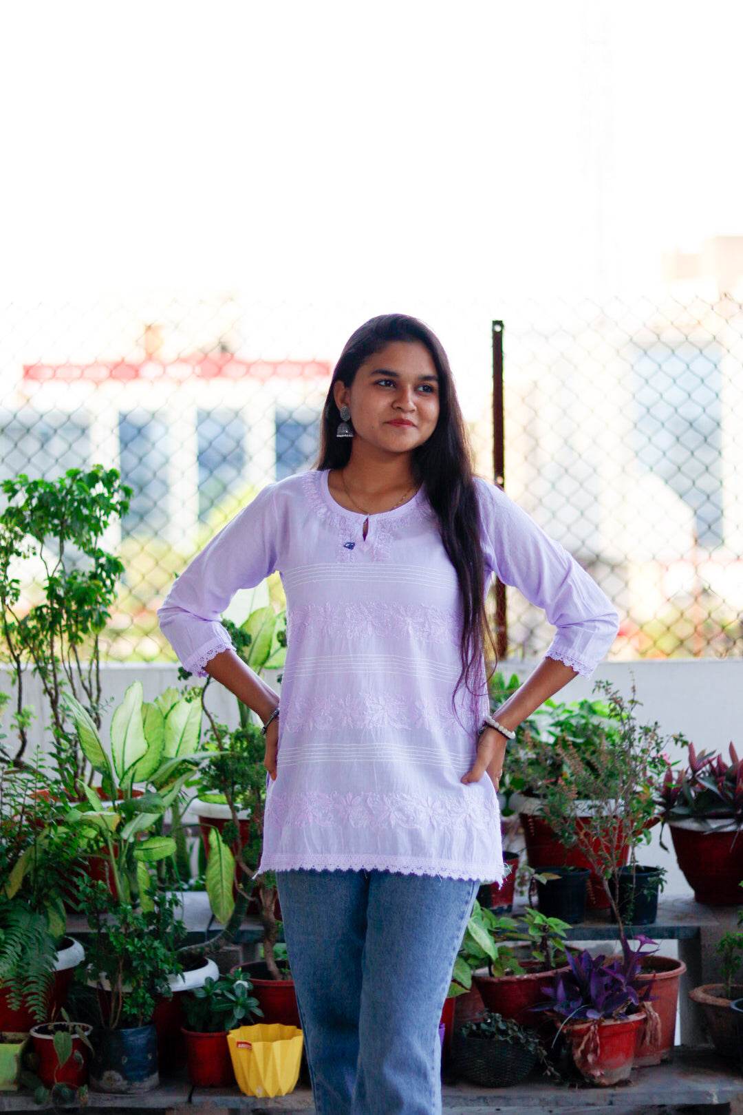 Lavender Chikankari Pure Cotton Top For Women - CandiRobes