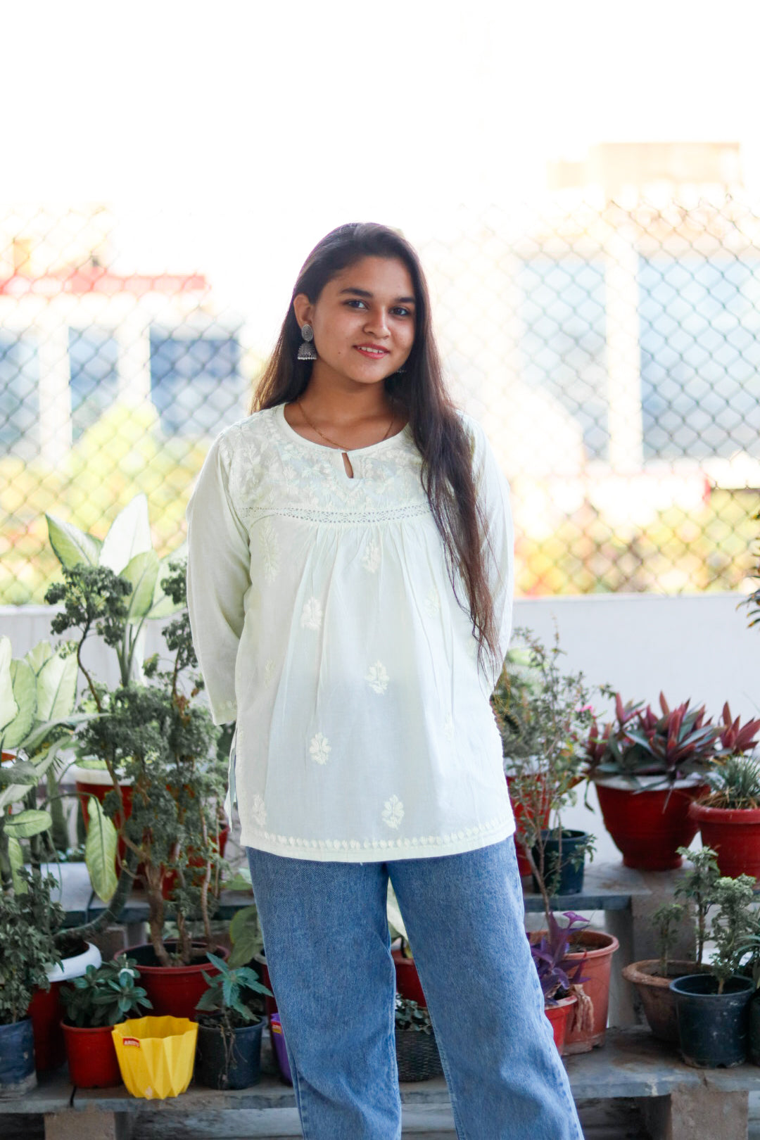 Lemon Yellow Chikankari Pure Cotton Top For Women