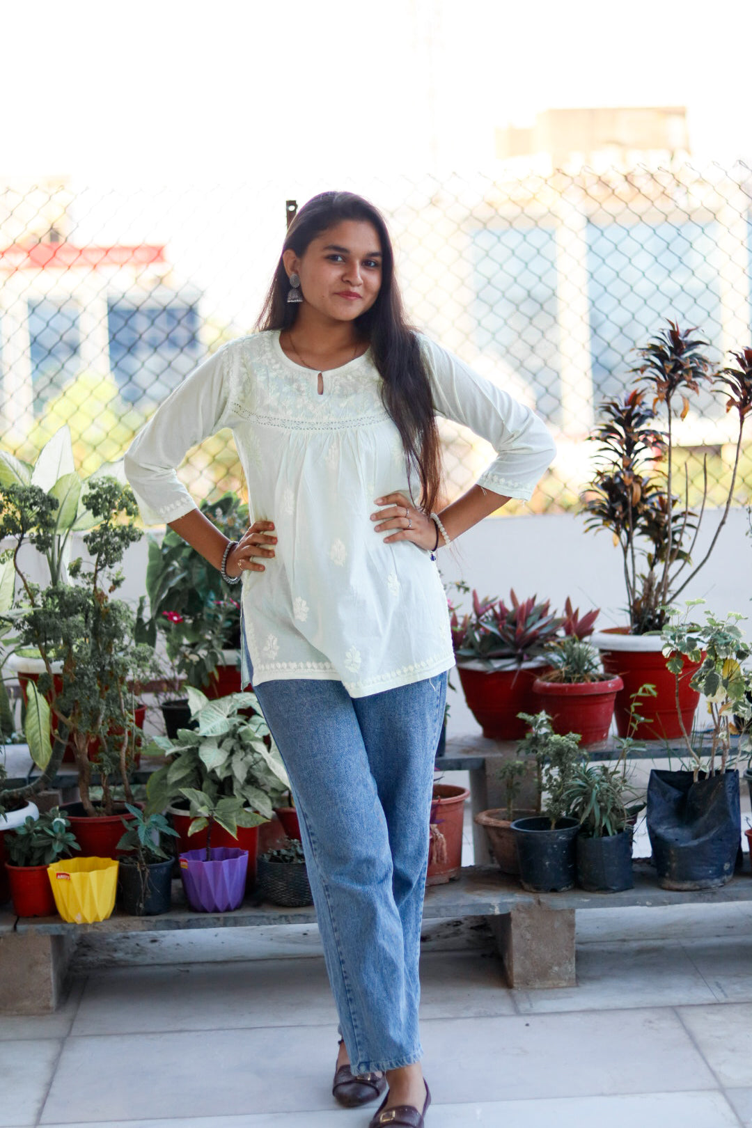 Lemon Yellow Chikankari Pure Cotton Top For Women
