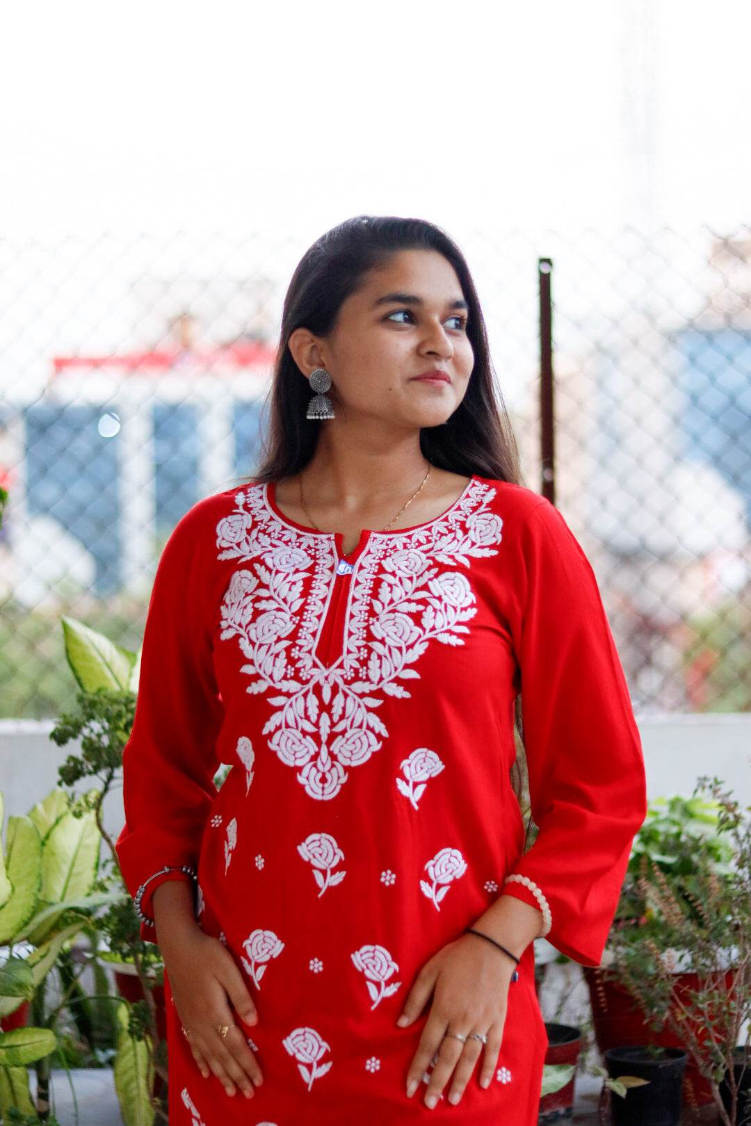 Red Rayon Embroidered Kurti For Women - CandiRobes