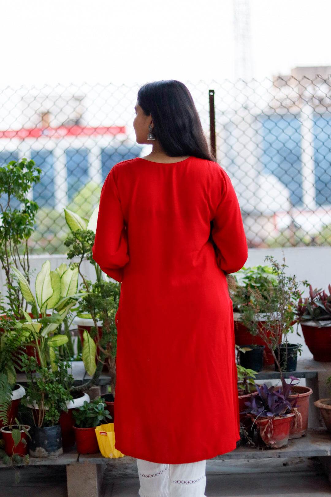 Red Rayon Embroidered Kurti For Women - CandiRobes