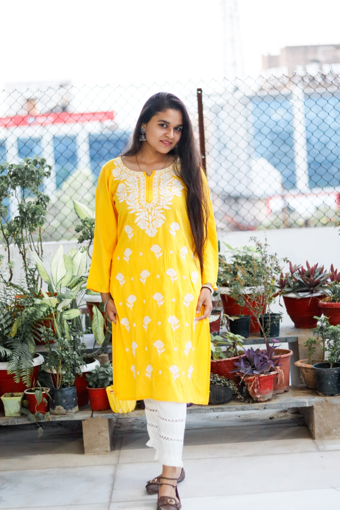 Yellow Rayon Embroidered Kurti For Women