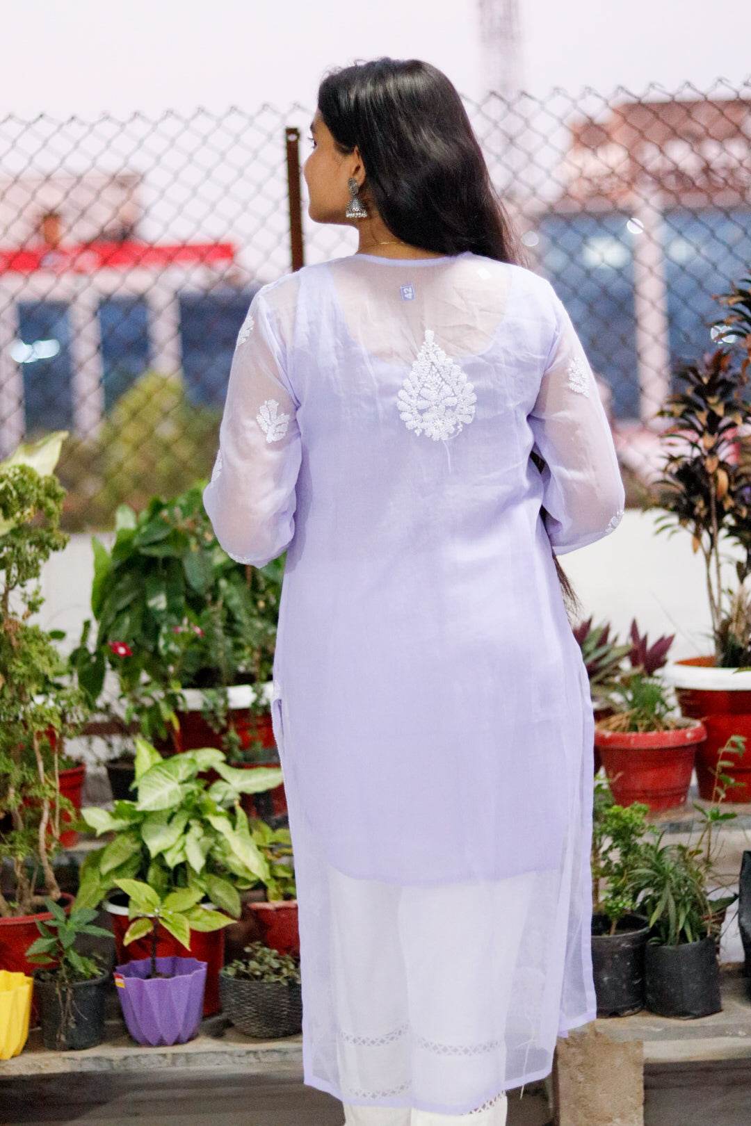 Lavender Georgette Chikan Kari Kurti - CandiRobes
