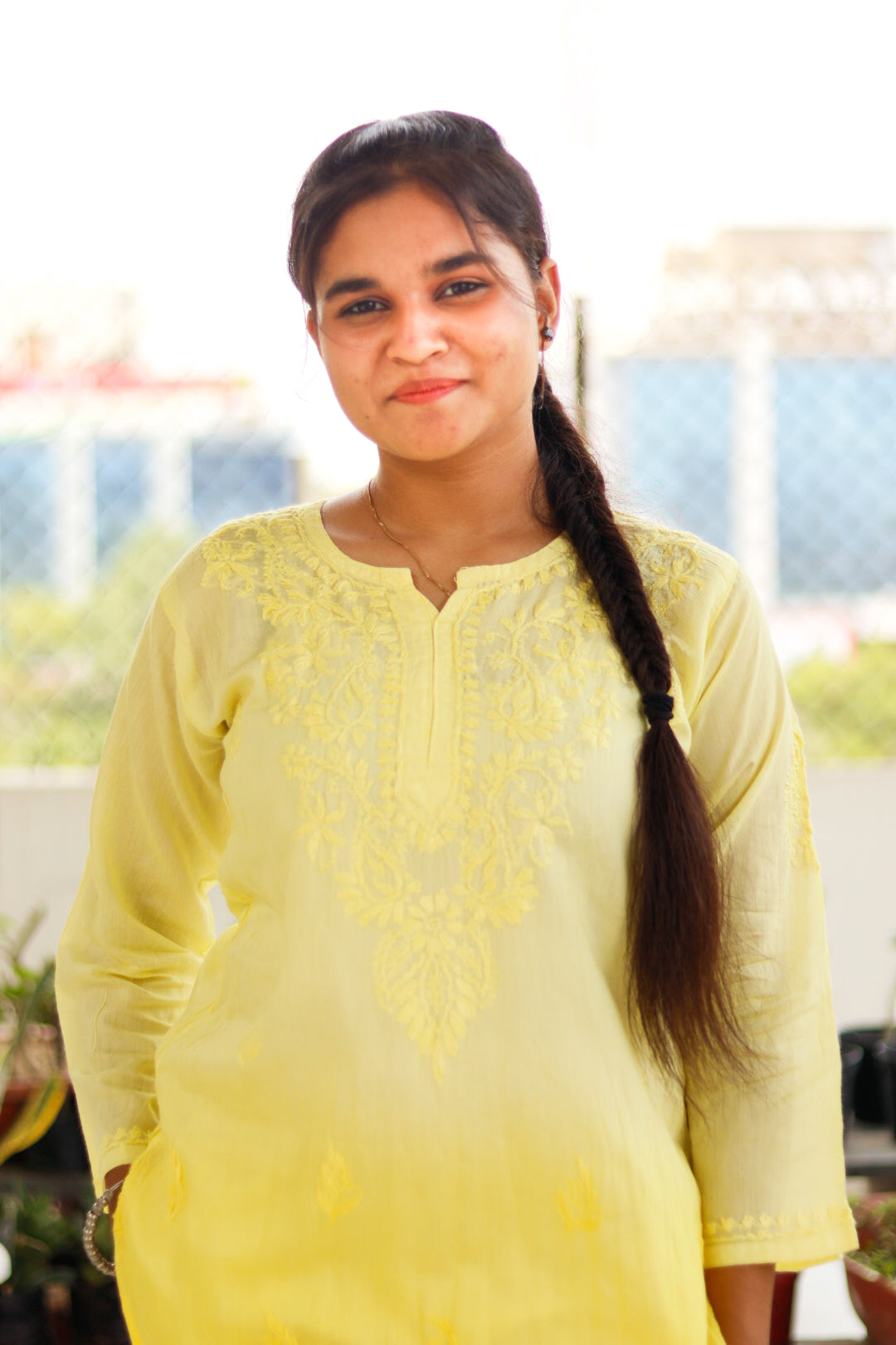 Yellow Chanderi Silk Shaded Chikankari Kurti For Women