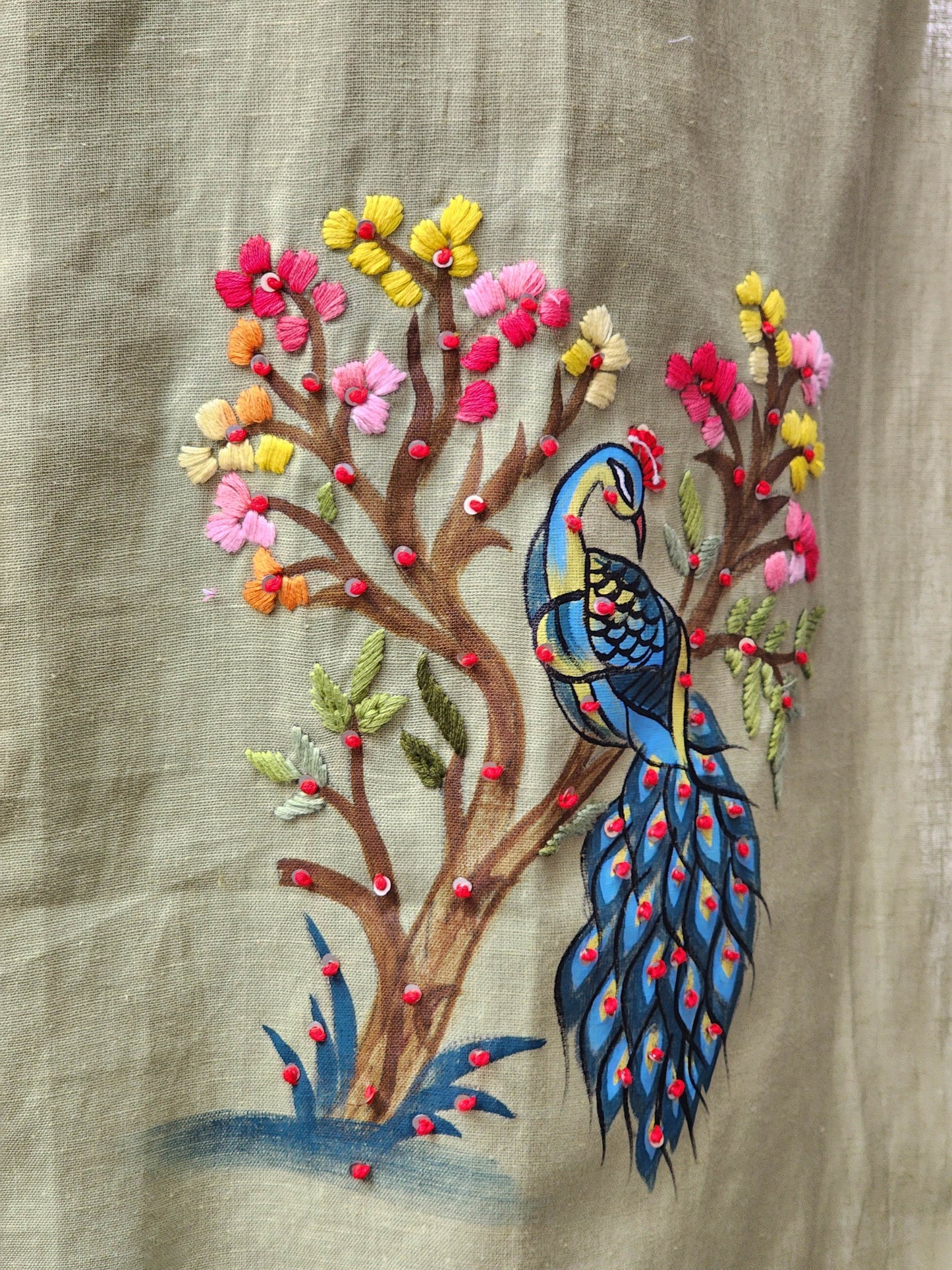 Organic Cotton Green Hand-Painted Embroidery Kurti for Women - CandiRobes