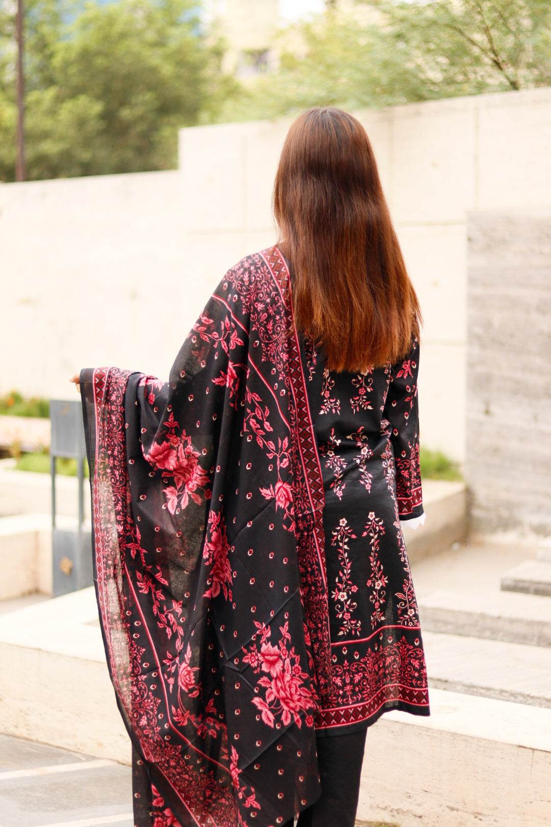 Gulab Noir Digital printed cotton kurta pant dupatta set - CandiRobes