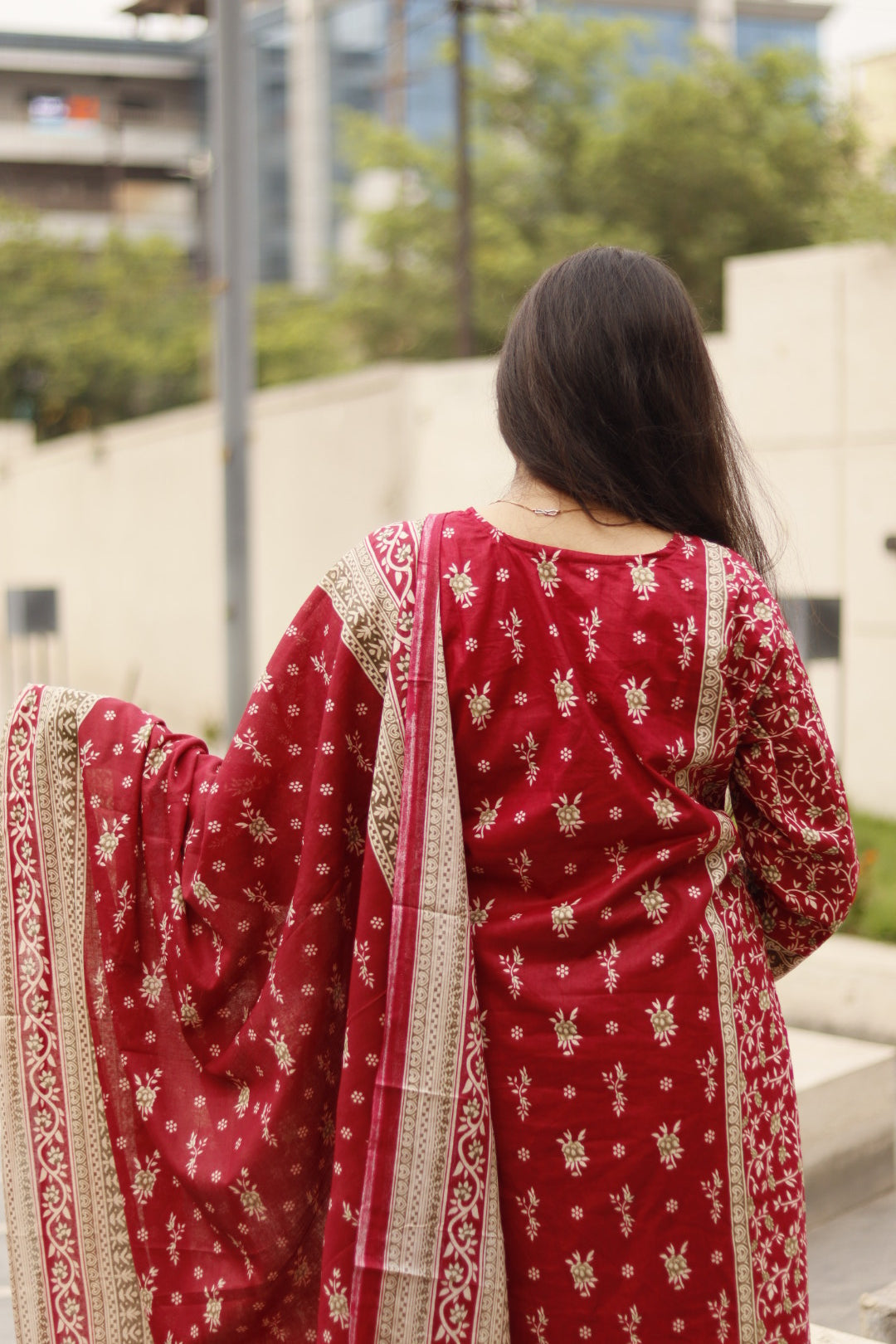 Red Digital Print Kurti Pant Dupatta Set