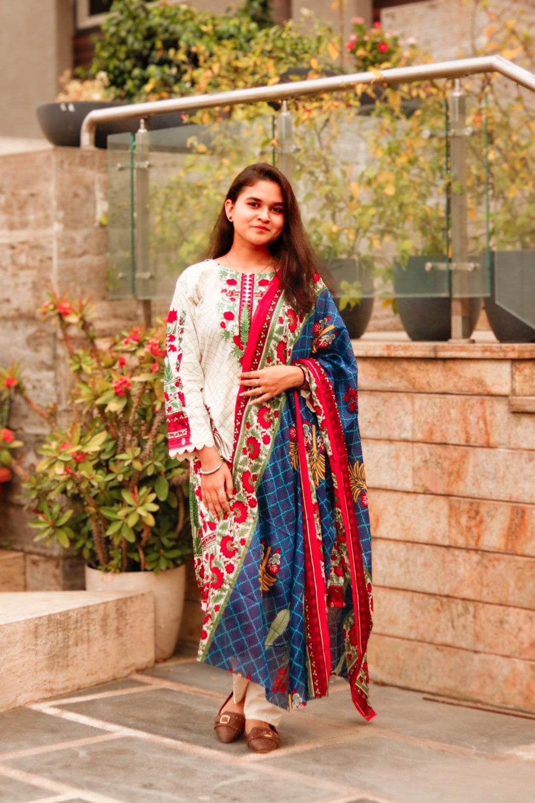 Multicolur Elegance Digital printed cotton kurta pant dupatta set - CandiRobes