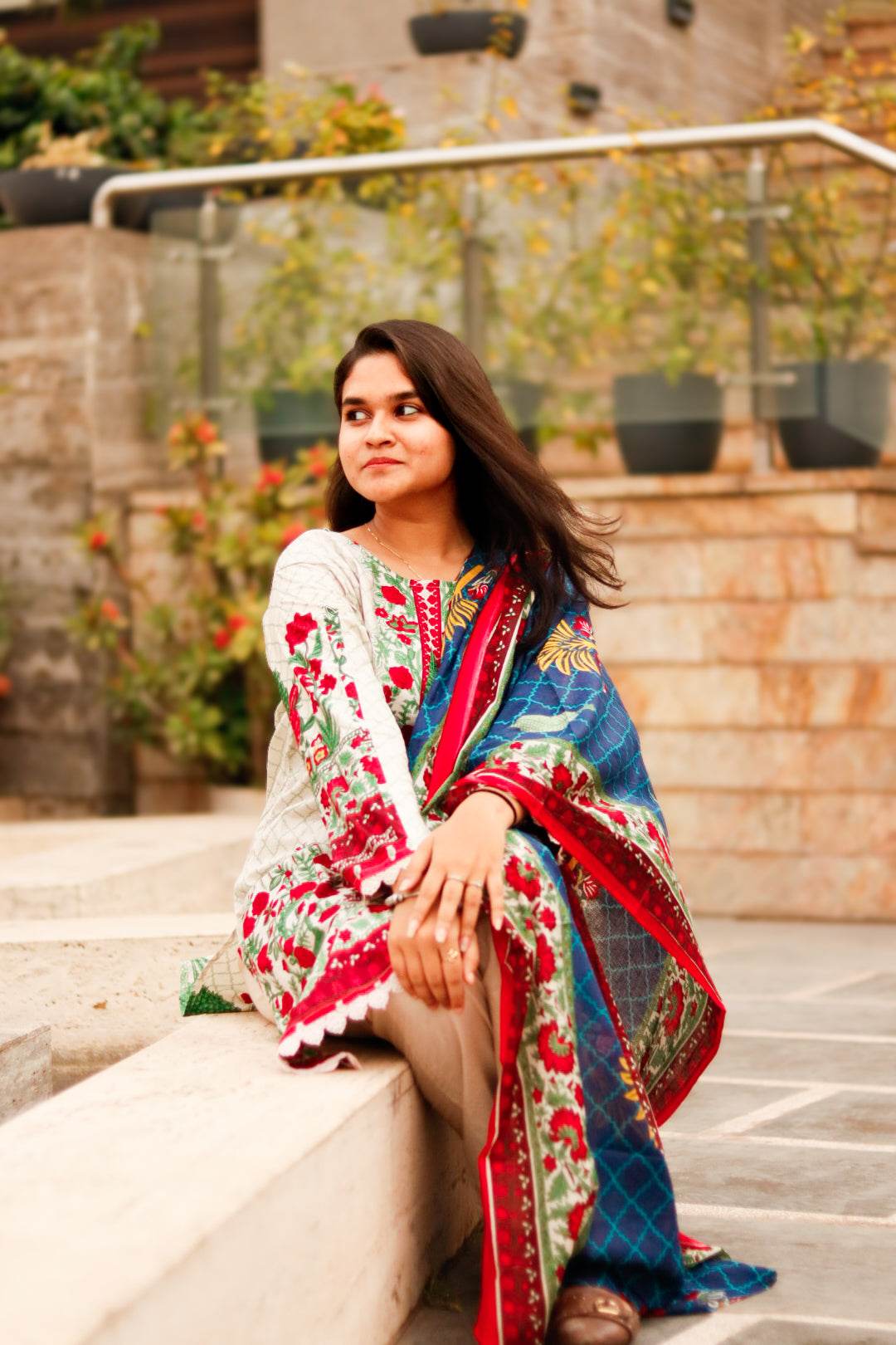 Multicolur Elegance Digital printed cotton kurta pant dupatta set - CandiRobes