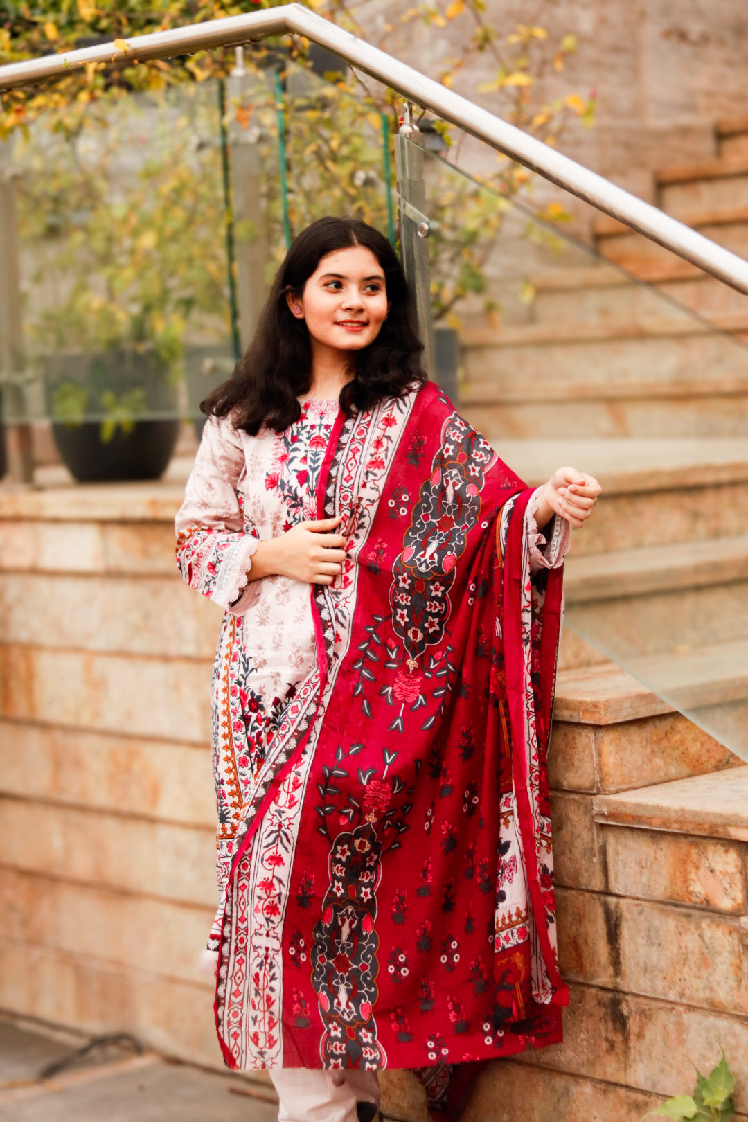 vine Digital printed cotton kurta pant dupatta set