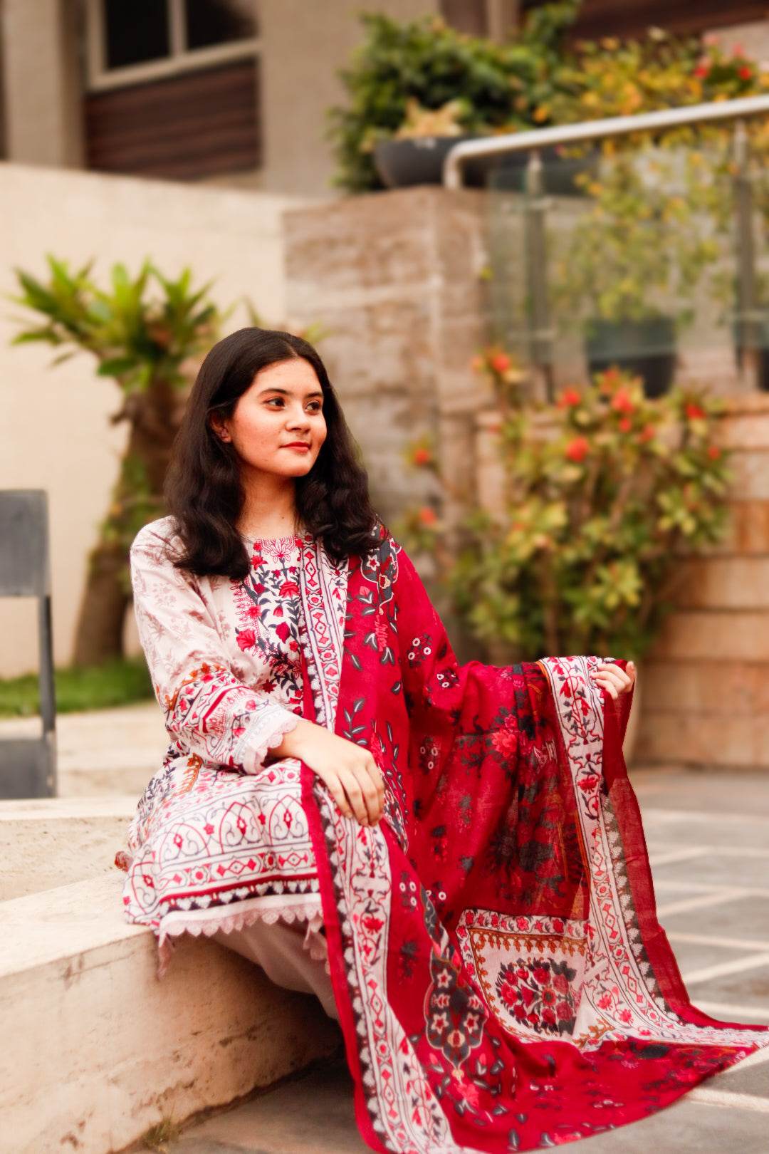 vine Digital printed cotton kurta pant dupatta set - CandiRobes