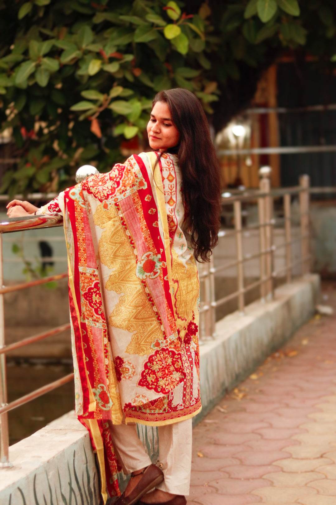 Kesar Gulab Digital printed cotton kurta pant dupatta set - CandiRobes