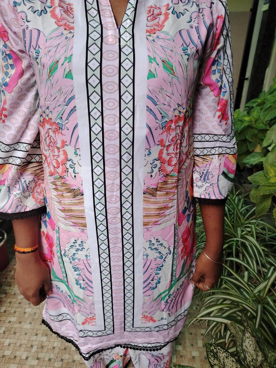 pink printed turkish crep cord set - CandiRobes