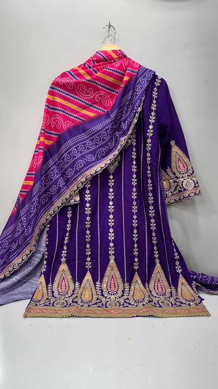 Royal Purple Heavy Embroidered Dhoti Kurti Set