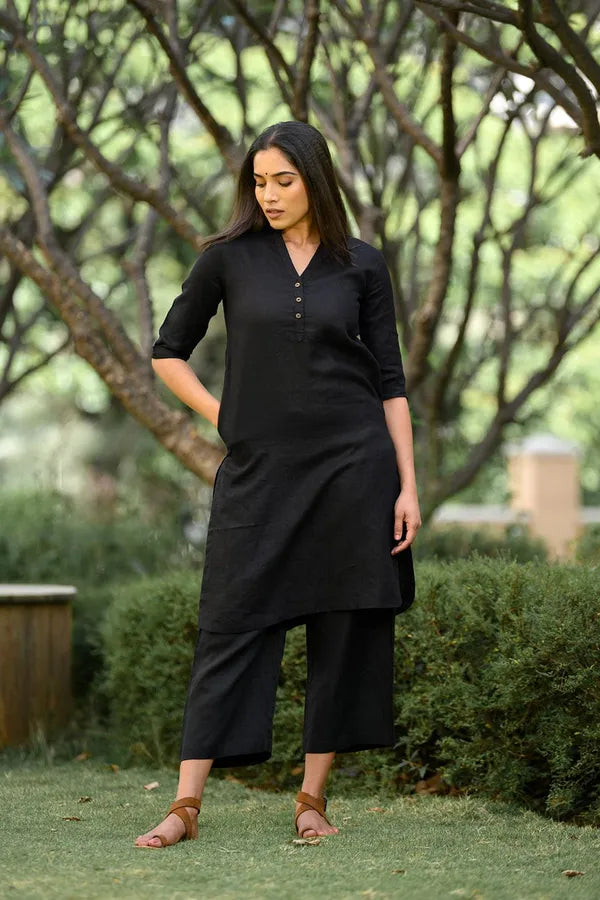 lack Cotton Formal Kurti With Pant