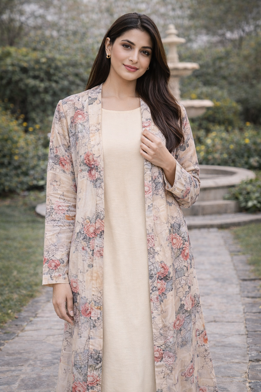 Maxi Gown with Rose Floral Long Shrug