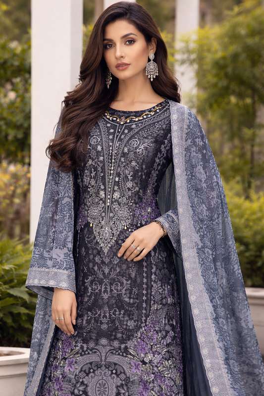 CAndi Black& Purple Pakistani Lawn Suit with Printed Dupatta
