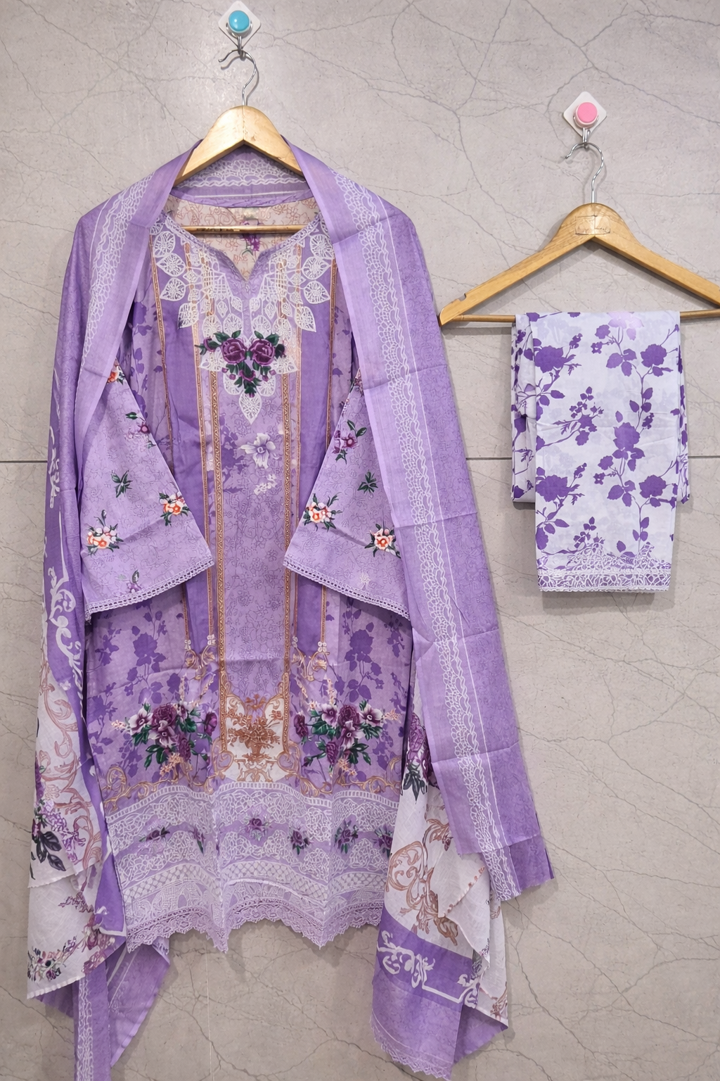 Lavender Cotton Pakistani Suit Set for Women