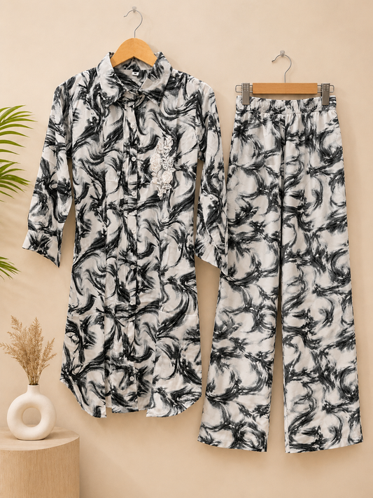 Crape Imported Fabric Co Ord set- gree