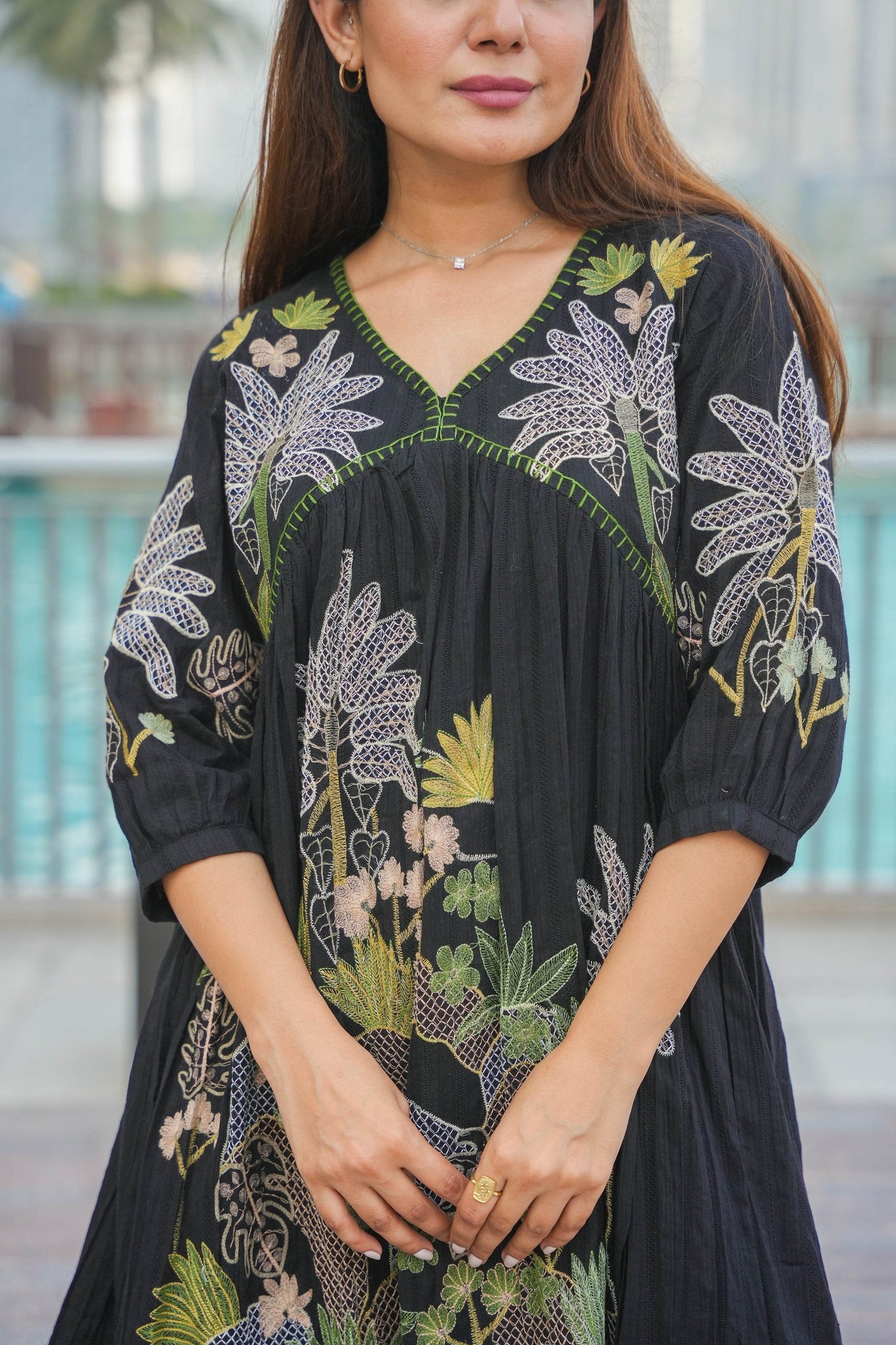 Black Mal Mal Cotton Embroidered Tunic - CandiRobes