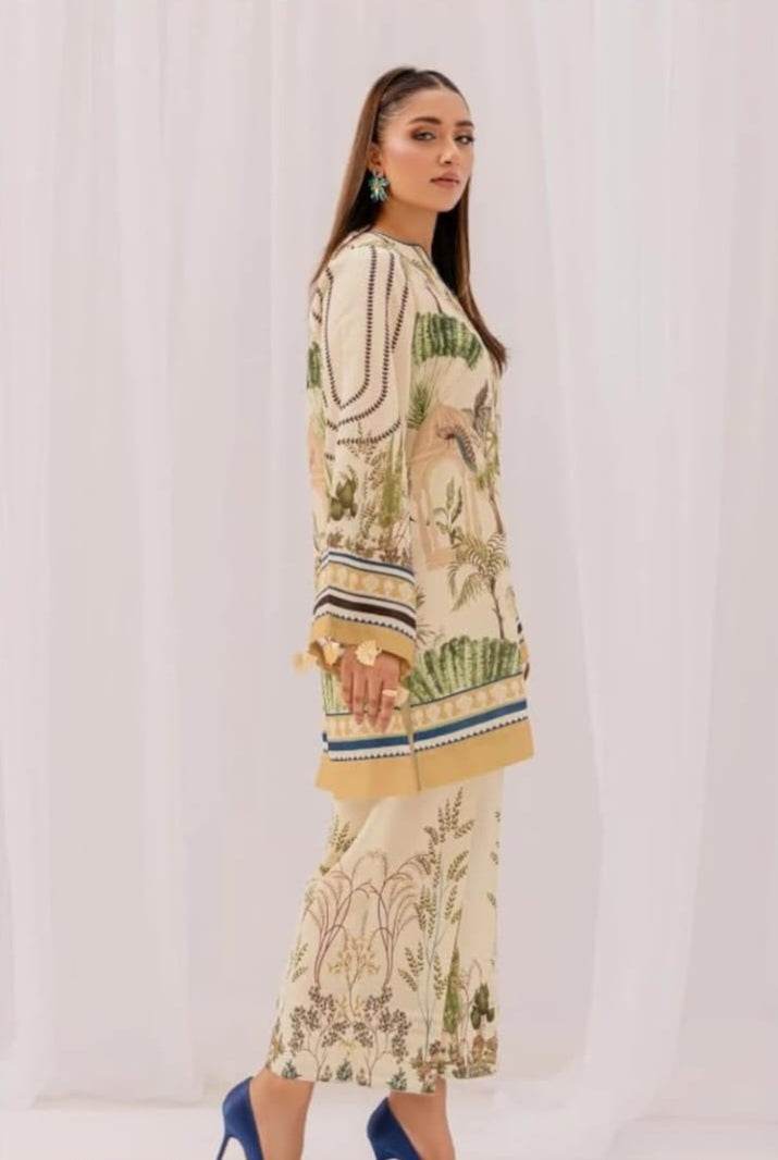Off White Cream stylish turkish printed cord set for women - CandiRobes