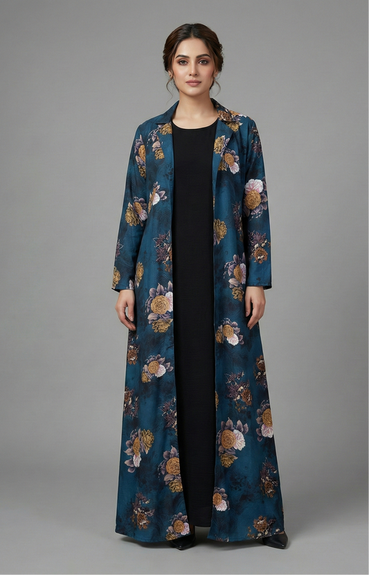 Maxi Dress with Teal Floral Shrug