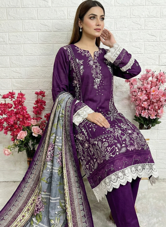 Purple Printed Lawn Suit Set