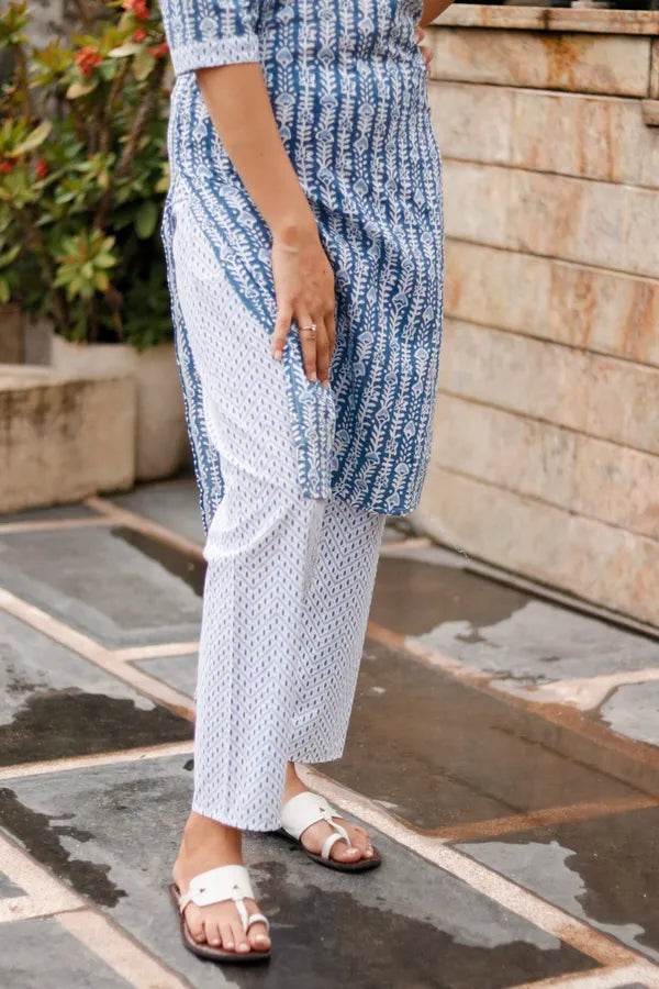 Grey Jaipuri Cotton Kurti Pant Set - CandiRobes