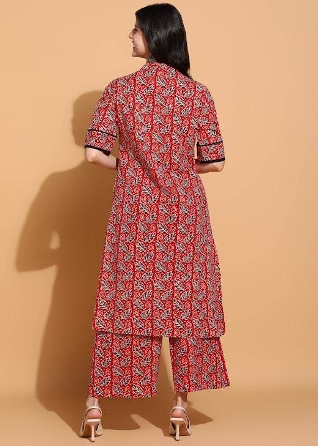 Red Jaipuri Formal Cotton Coord Set - CandiRobes
