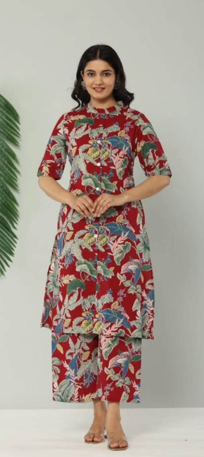 Maroon Pure Cotton Kurti Pant Set For Women - CandiRobes