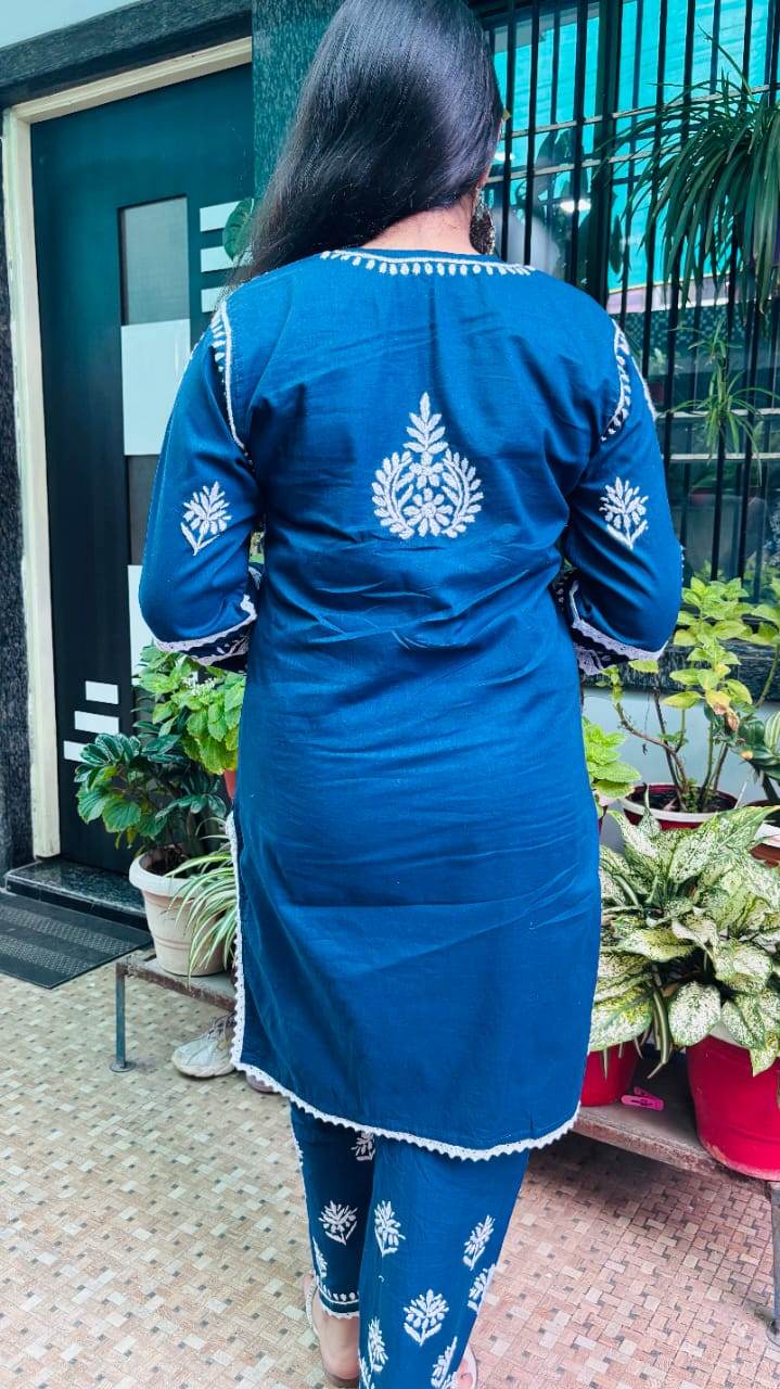 Neel Tara Midnight Blue Chikankari Co-ord set - CandiRobes