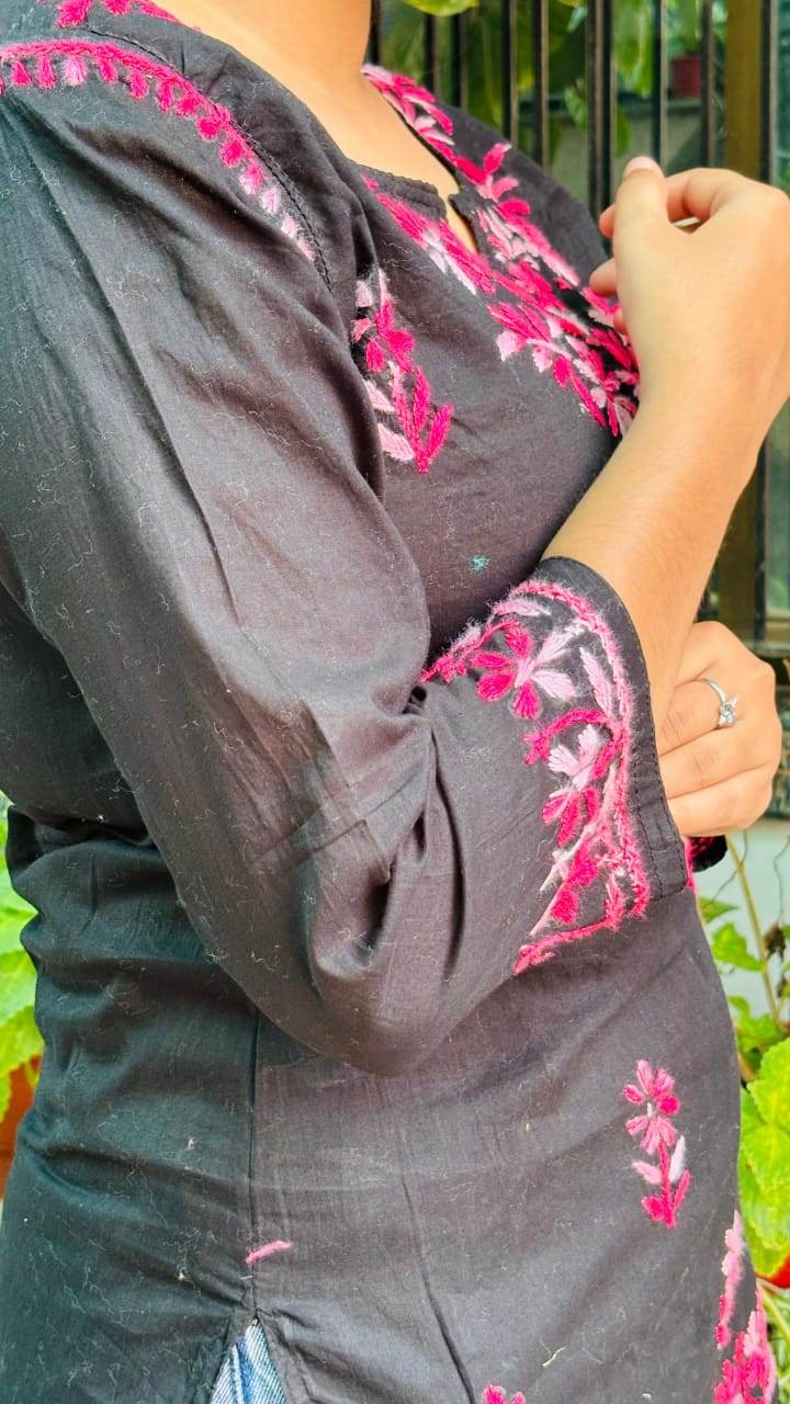 Black and pink embroidery Midnight Bloom Short top - CandiRobes