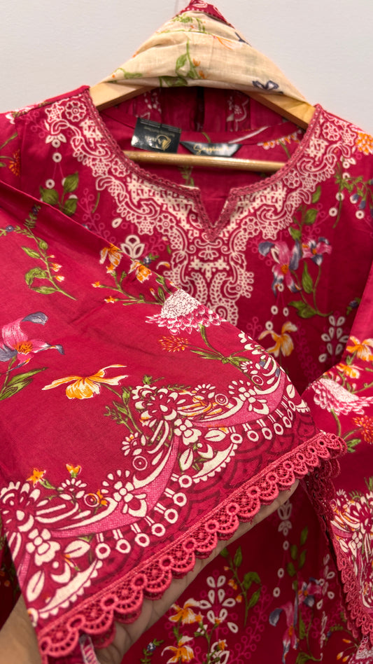 Lawn Suit Set β Ruby Blossom