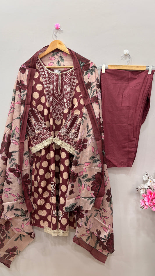 Maroon Printed Lawn Suit Set