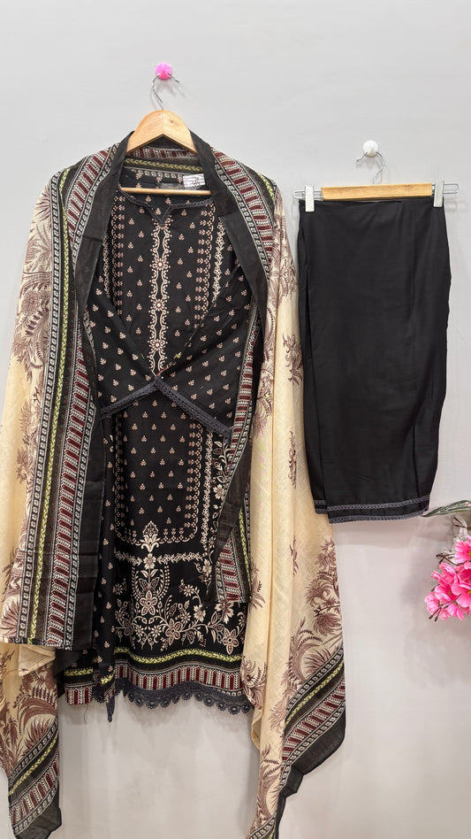 Black Cotton lawn Printed Kurta Set
