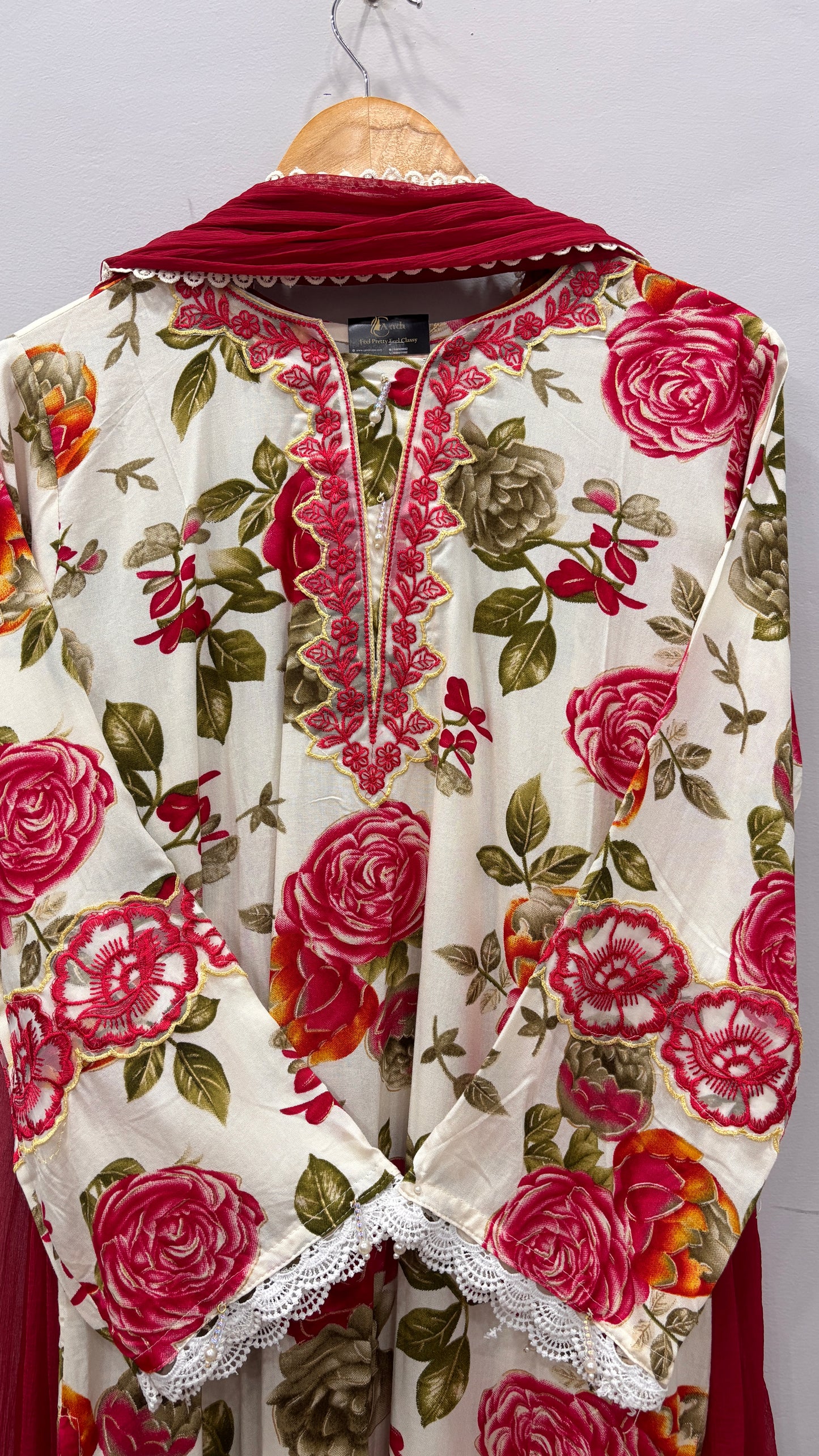 Rose Ivory- Floral Cutwork Suit Set