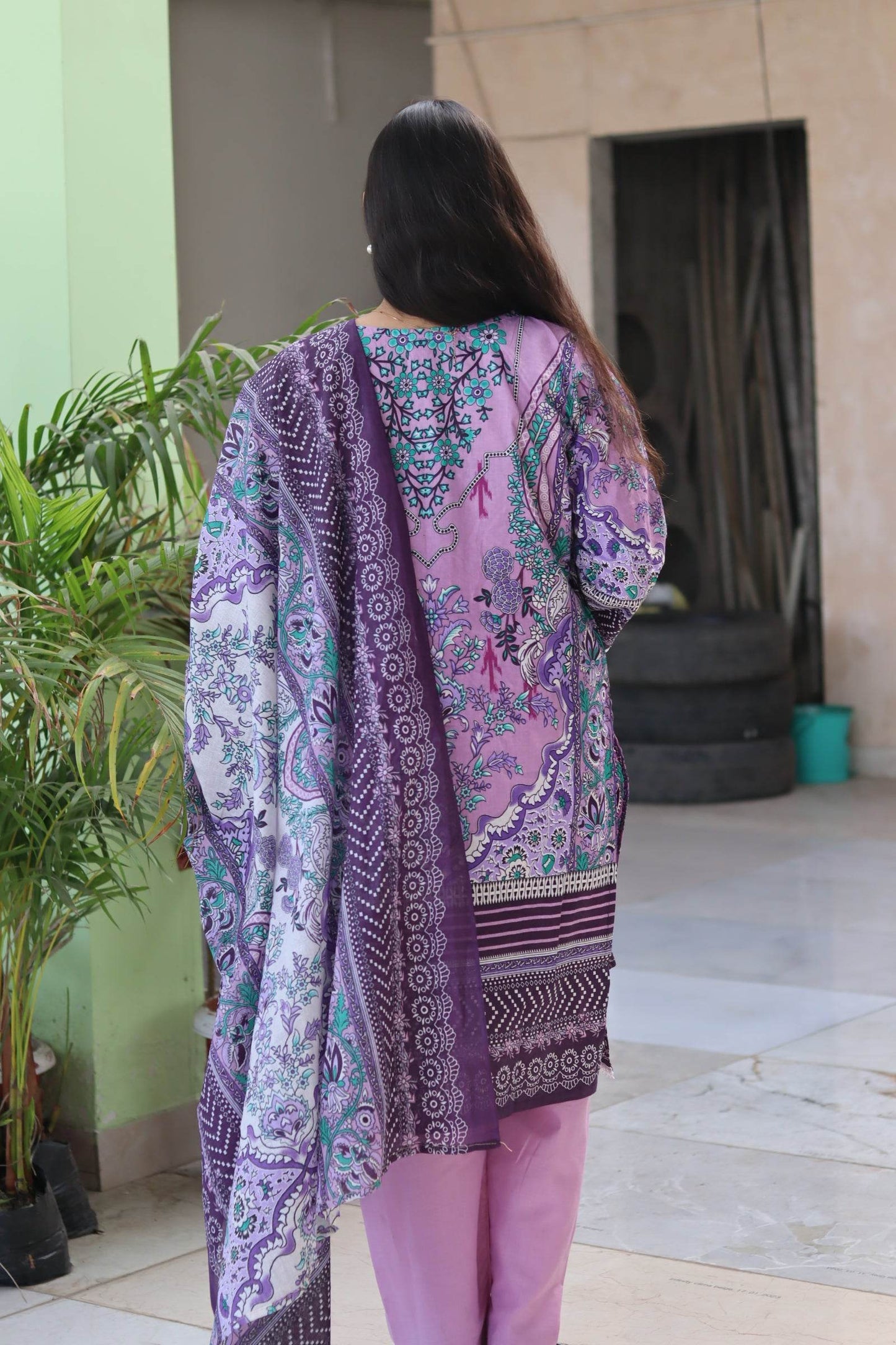 Lavender Digital Print Kurti pant dupatta Set - CandiRobes