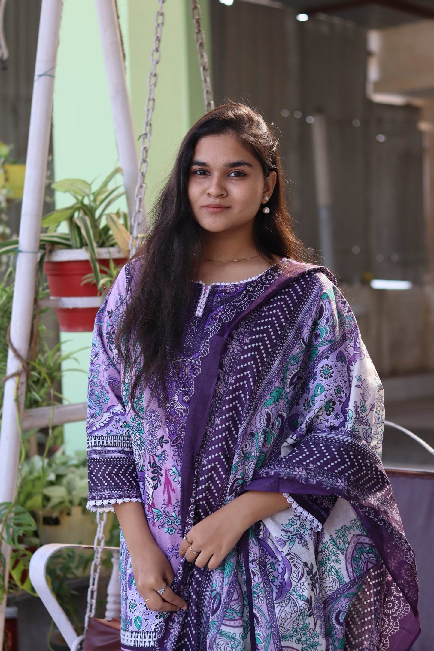 Lavender Digital Print Kurti pant dupatta Set - CandiRobes