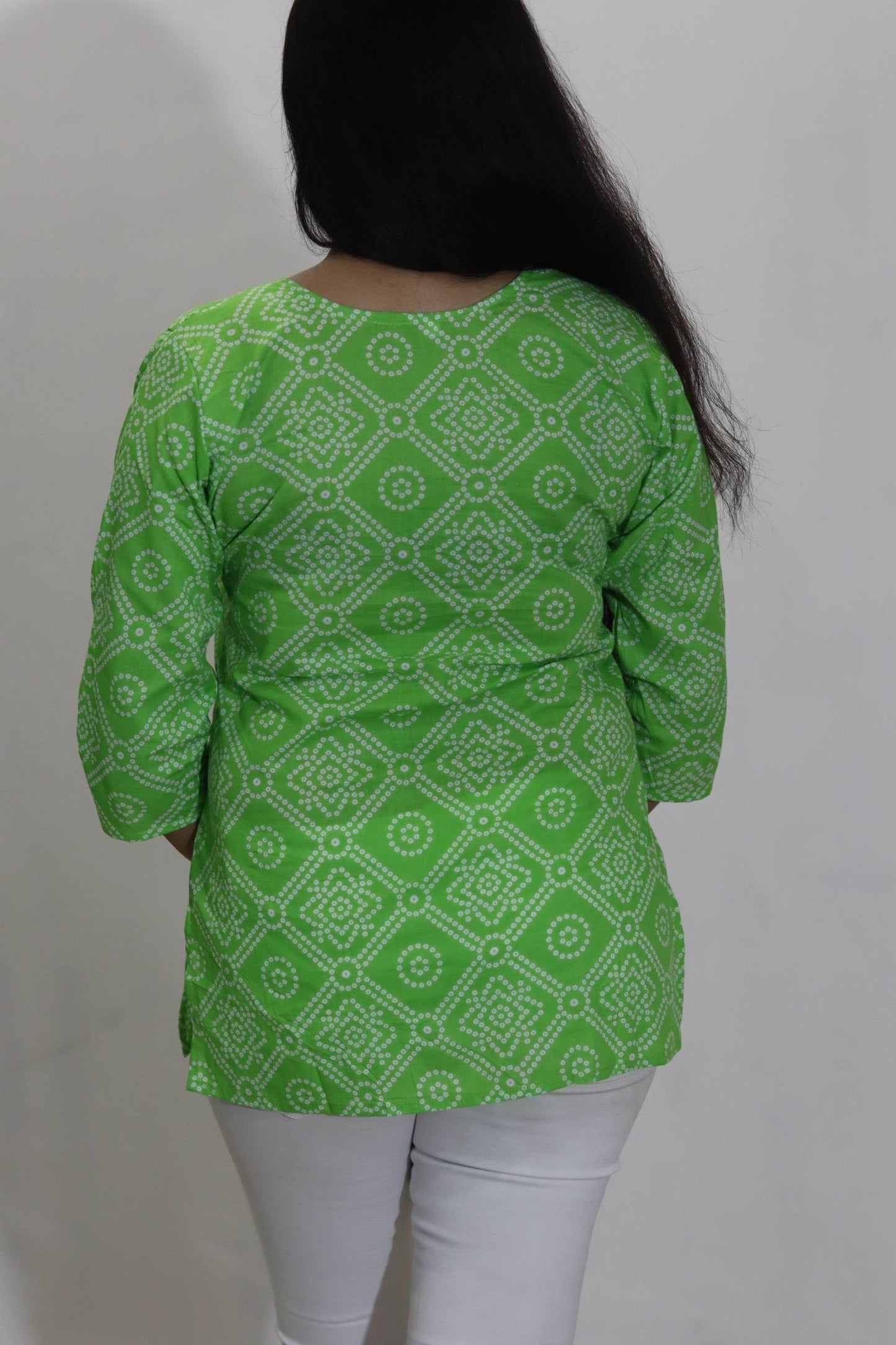 Green bandhani print pure cotton jaipuri top for women - CandiRobes