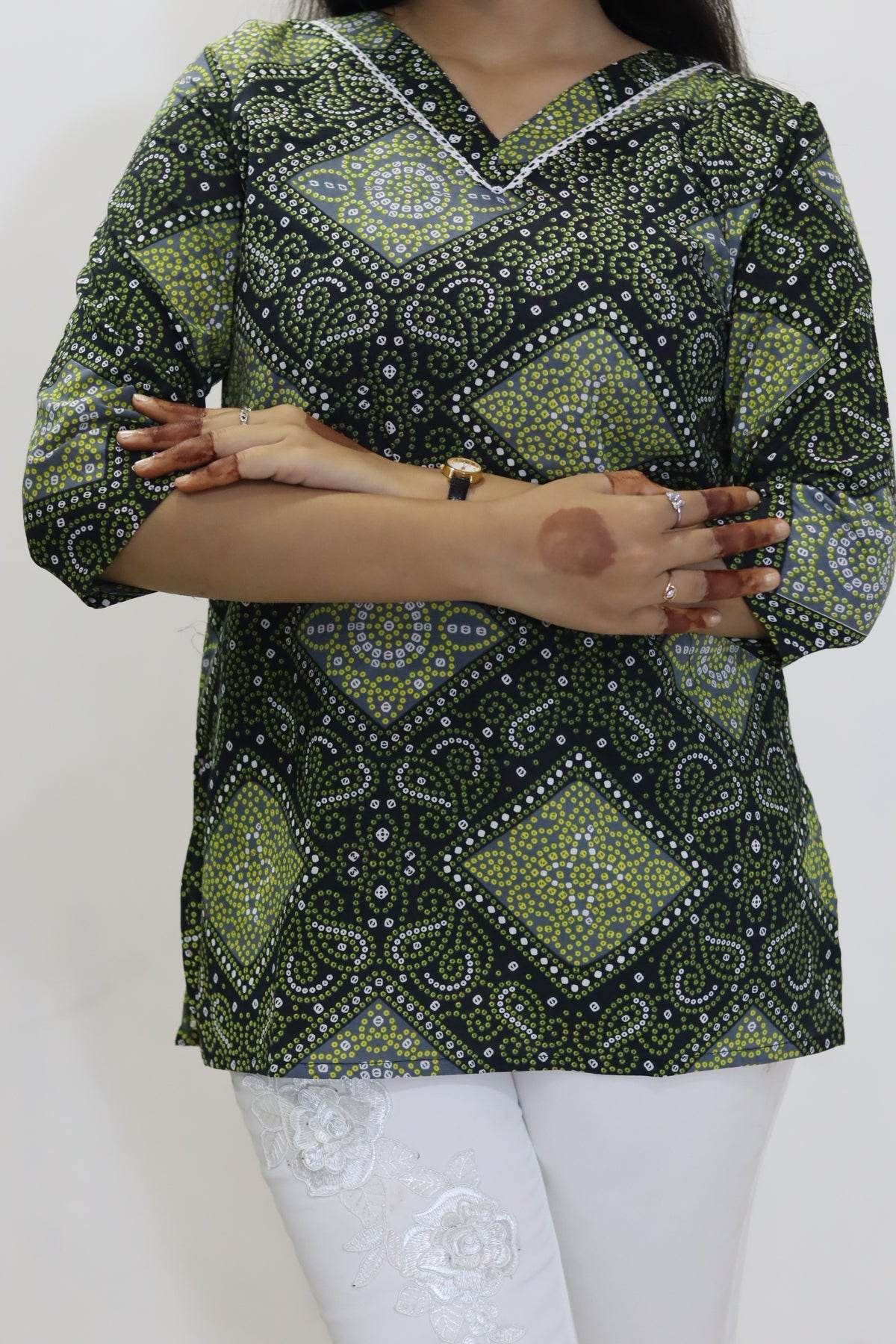 Black bandhani print pure Jaipuri cotton top for women - CandiRobes