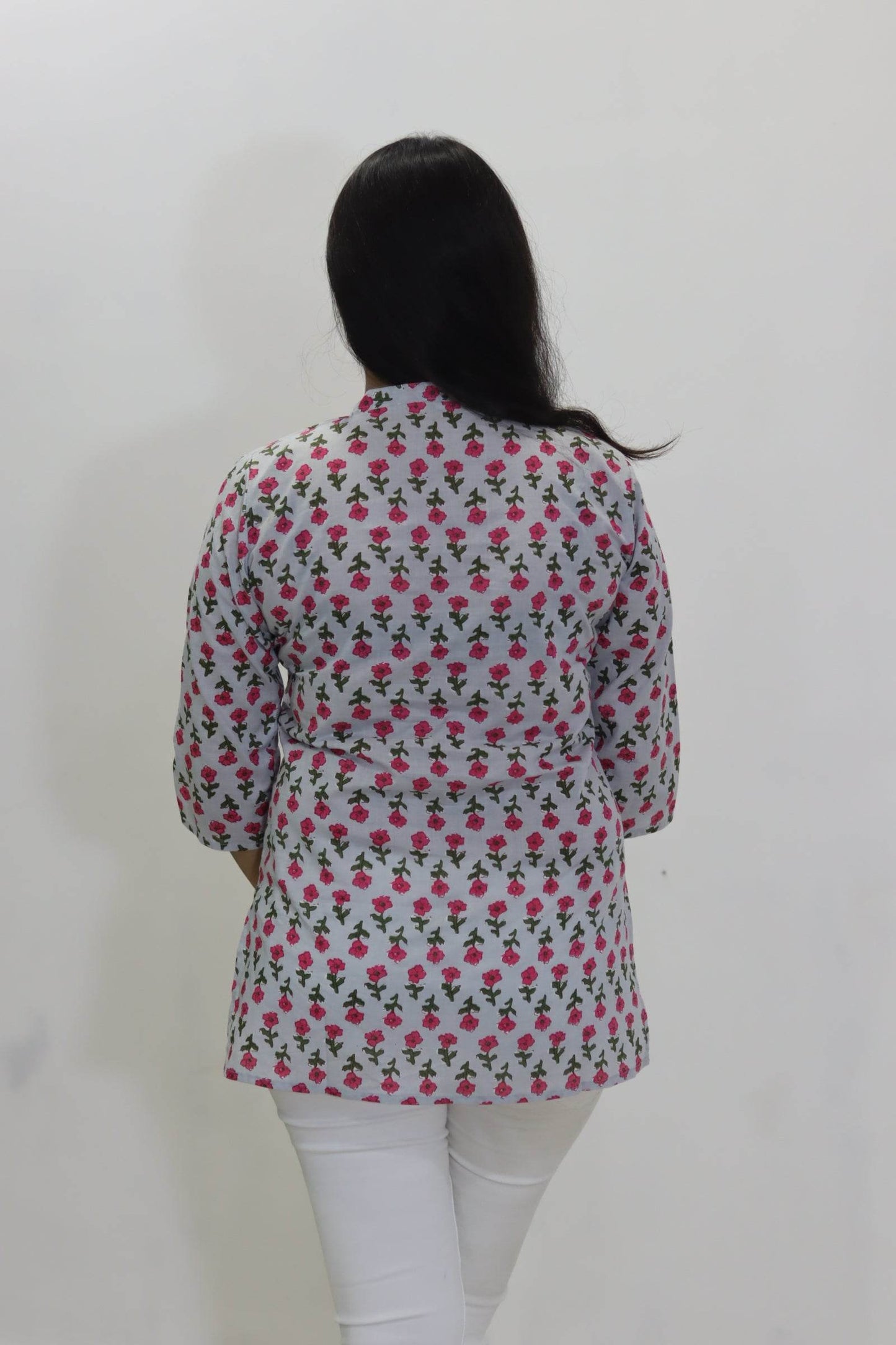 Grey block print cotton jaipuri top for women - CandiRobes
