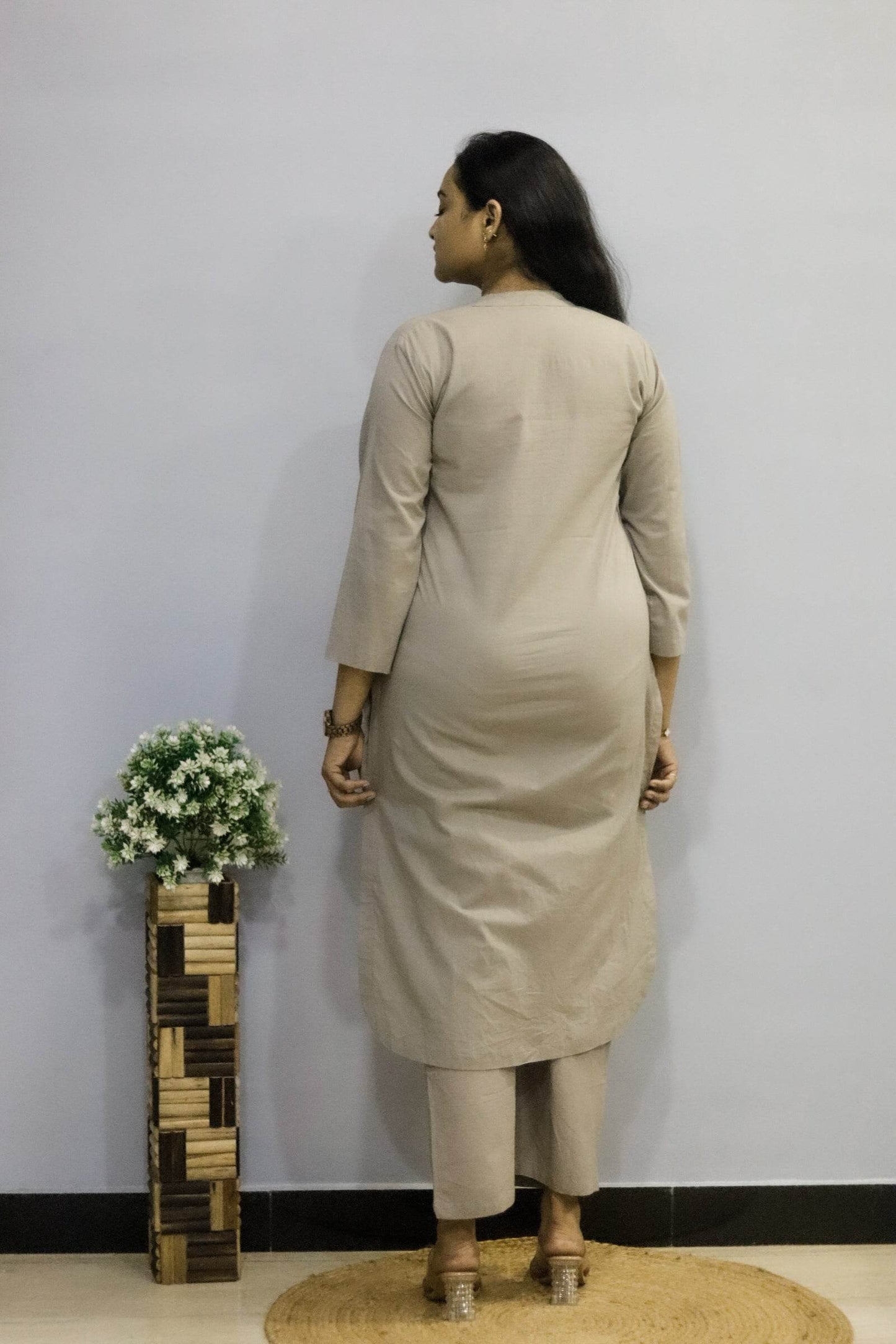 Grey pure cotton kurti pant cord set with pocket for working women - CandiRobes