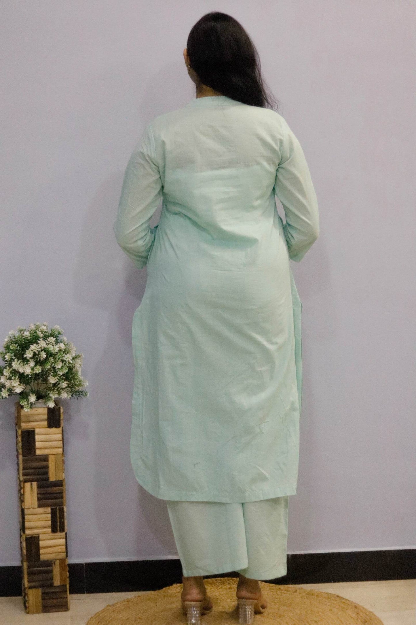 Pista Green pure cotton kurti pant cord set with pocket for working women - CandiRobes