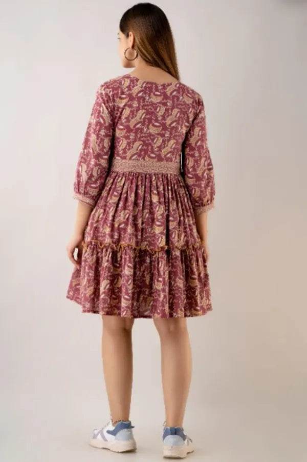 Pink Printed Pure Cotton Stylish Flayer Tunic For Women - CandiRobes