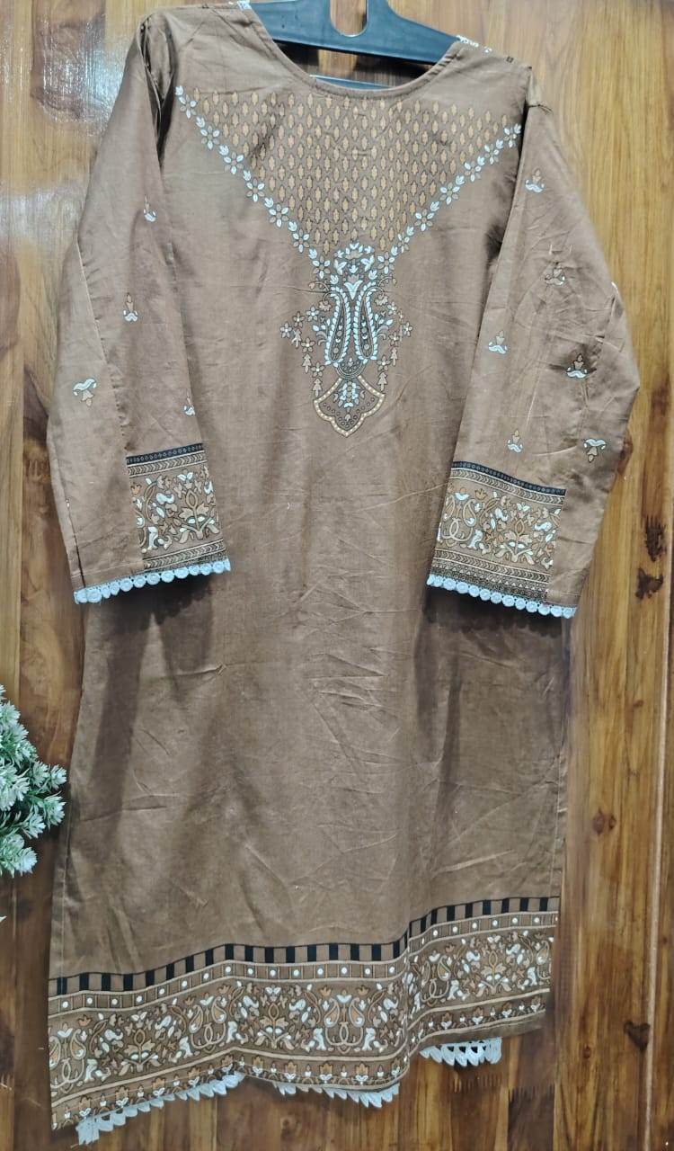 Brown Digital Printed Cotton lawn set