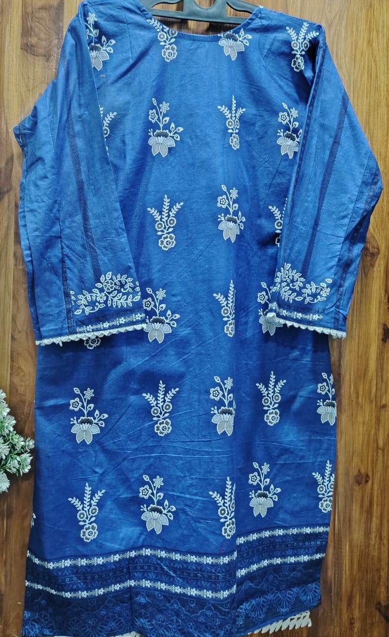 NAVY BLUE Digital Printed cotton kurti pant dupatta set - CandiRobes