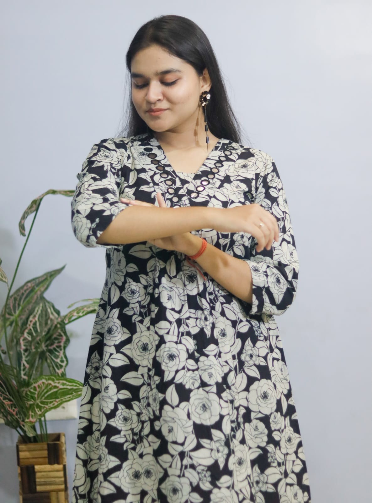 Black Floral Cotton Kurti Pant , Cord Set