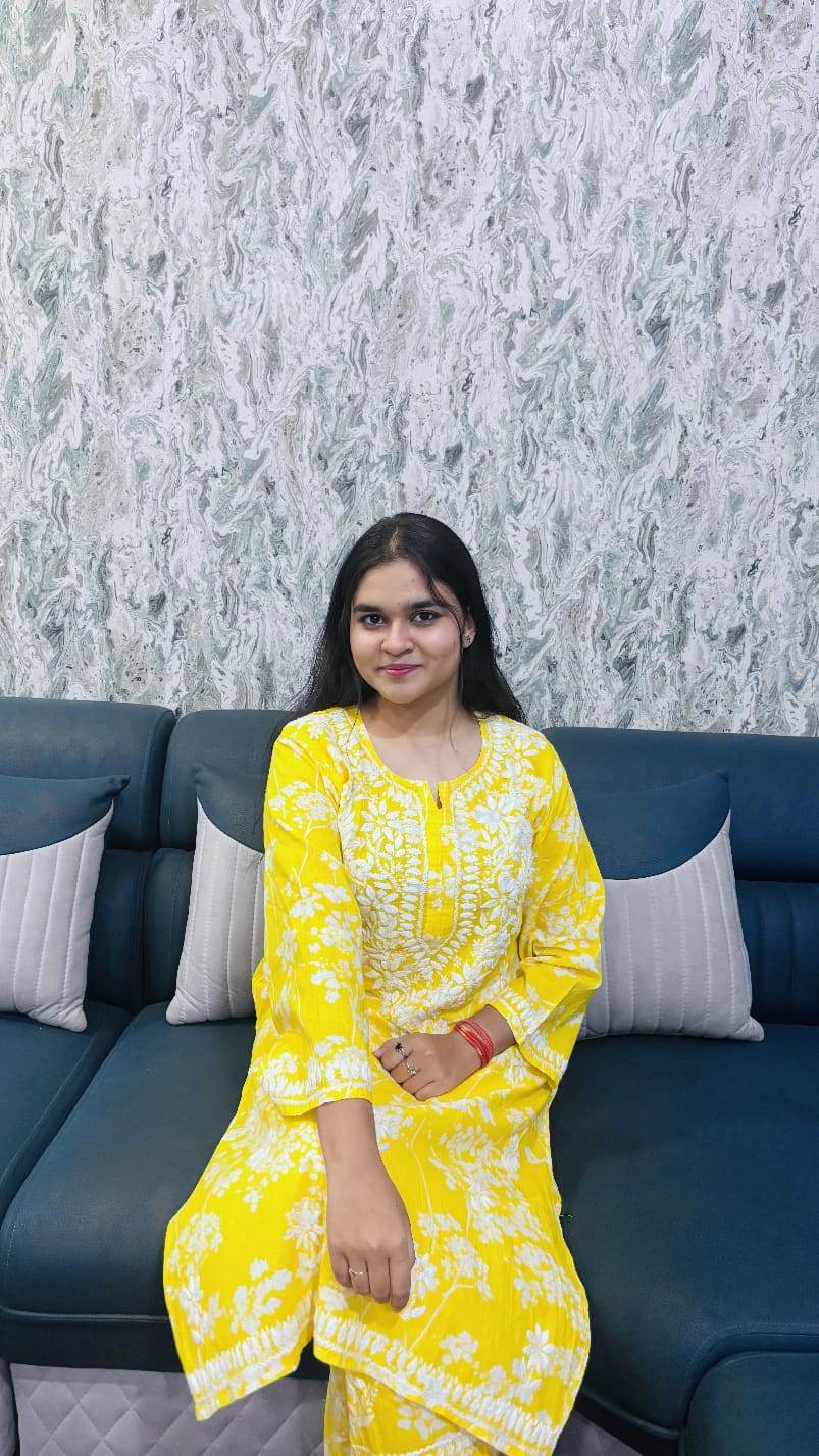 Mustard Yellow Mal mal cotton kurti and pant set - CandiRobes