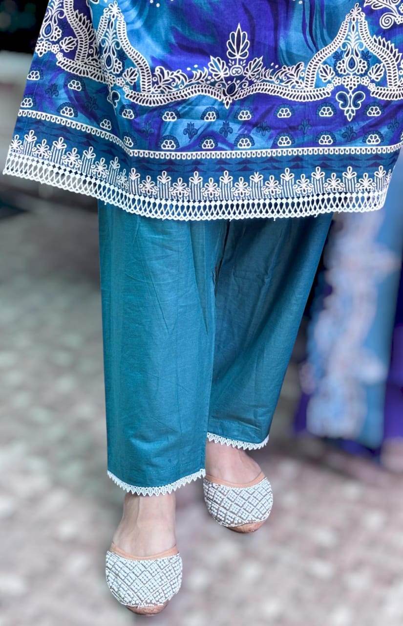 Peacock Grace Digital Printed Cotton Kurti Pant Dupatta Set - CandiRobes