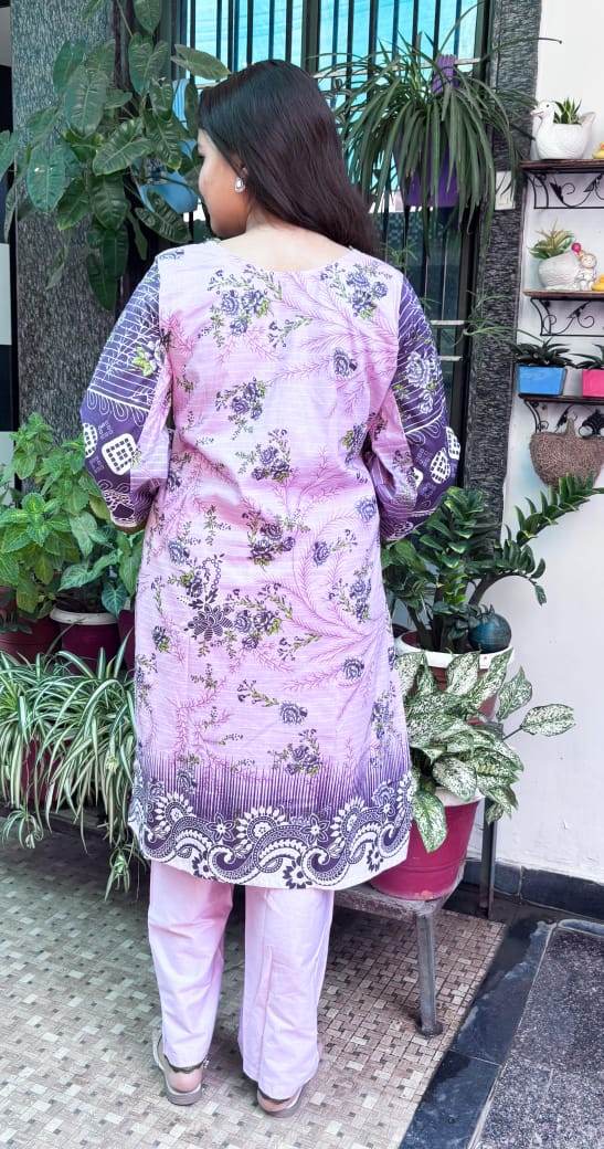 Deep purple Digital Printed Cotton Kurti Pant Dupatta set - CandiRobes